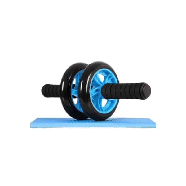 Bauchroller-mit-Trainingsmatte-Blau-SPU75P-1.jpg Gimnastikos ratas su treniruočių kilimėliu, mėlynos spalvos