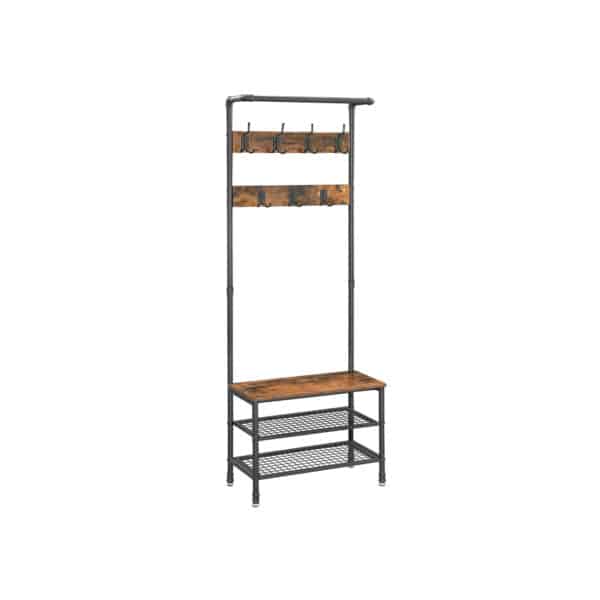 Viršutinių drabužių kabykla ir batų suoliuku HSR37BX, tamsiai rudos spalvos