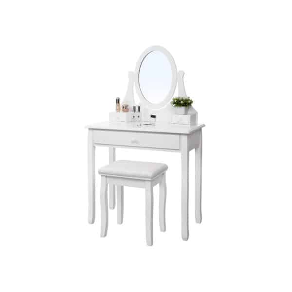 Friesiertisch-mit-ovalem-Spiegel-RDT002-1.jpg Makiažo staliukas su apvaliu veidrodžiu, baltos spalvos