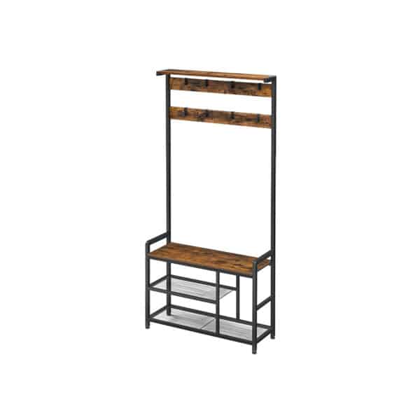 Viršutinių drabužių kabykla ir batų suoliuku HSR088B01, rudos/juodos spalvos