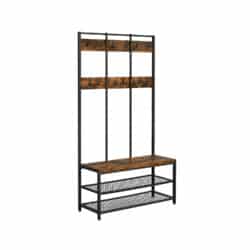 Viršutinių drabužių kabykla ir batų suoliuku HSR86BX, rudos/juodos spalvos