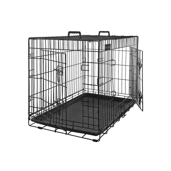 Hundekaefig-mit-2-Tueren-PPD48BK-1.jpg Metalinis dviejų durų narvas šuniui 122 x 74,5 x 80,5 cm, juodos spalvos