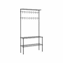 Viršutinių drabužių kabykla su batų lentyna, reguliuojama, juodos spalvos
