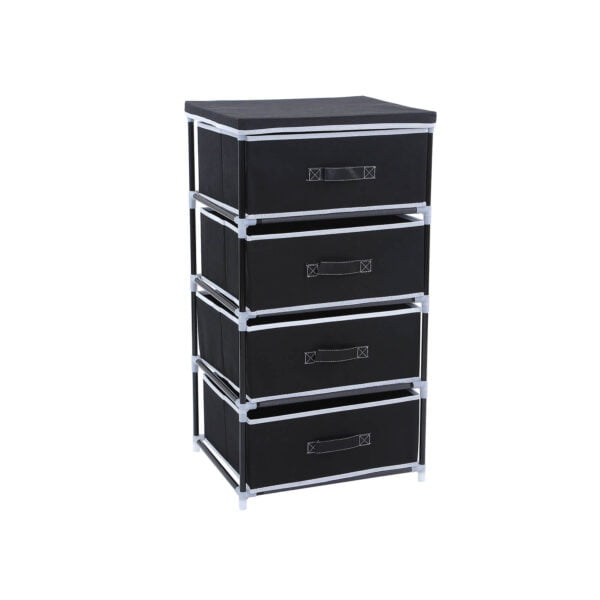 Lentynėlė daiktams su 4 juodais medžiaginiais krepšiais