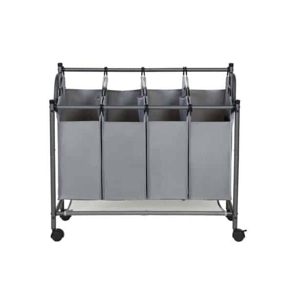 Rolling-Laundry-Sorter-LSF005GS-1.jpg Skalbinių krepšelis ant ratukų 4 x 35 L, pilkos spalvos