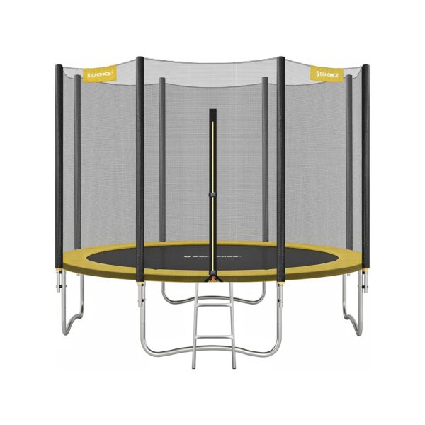 Didelis batutas Ø 305 cm. su apsauginiu tinkleliu ir paminkštintais stulpais, geltonos spalvos