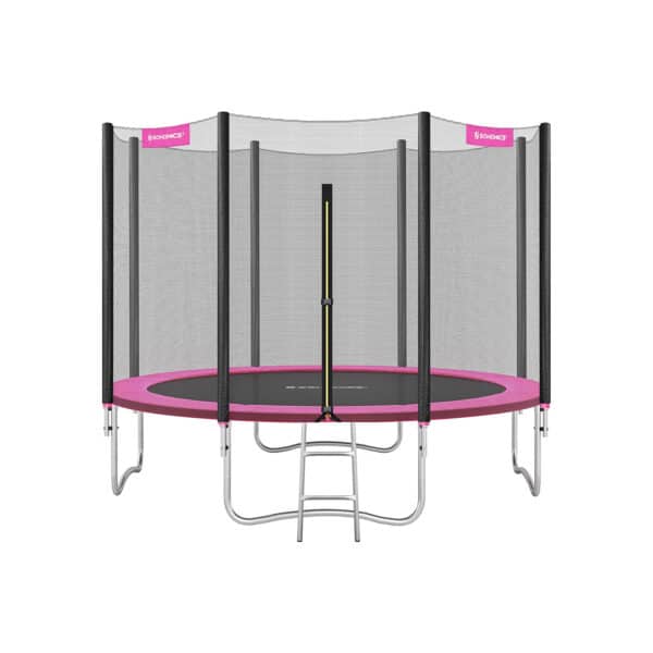 Batutas Ø 366 cm. su apsauginiu tinkleliu, kopėčiomis ir paminkštintais stulpais, rožinės spalvos