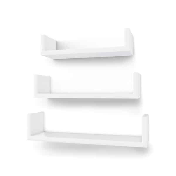 U sieninių lentynų rinkinys, 3 dalių, baltos spalvos