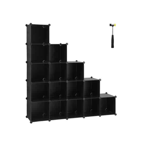 Plastikinė batų lentyna, 16 skyrių, juodos spalvos