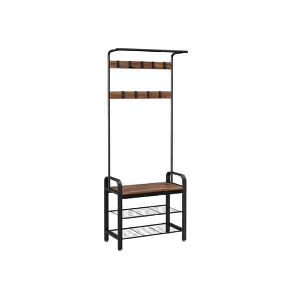 Viršutinių drabužių kabykla ir batų suoliuku HSR040B03, rudos/juodos spalvos