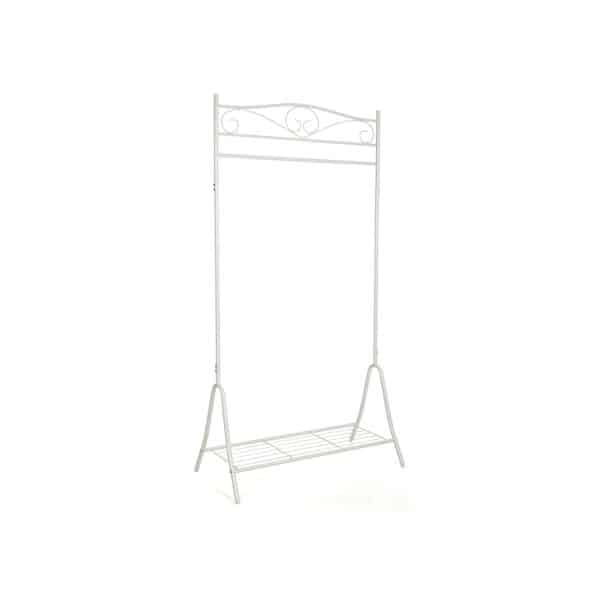 Drabužių stovas su batų lentyna, baltos spalvos
