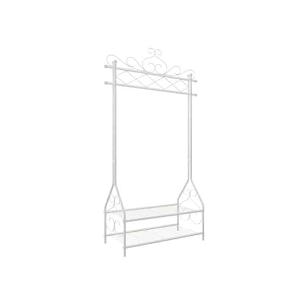 Klasikinė drabužių kabykla su batų lentyna, baltos spalvos