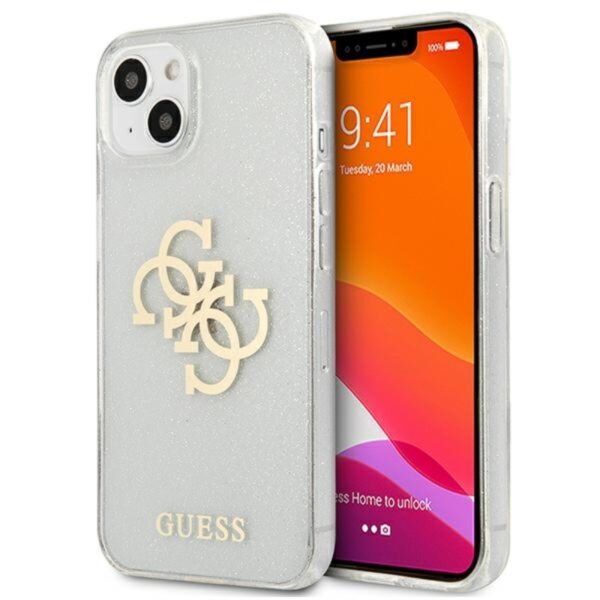 Guess Glitter 4G Big Logo – dėklas, skirtas iPhone 13 mini (skaidrus)