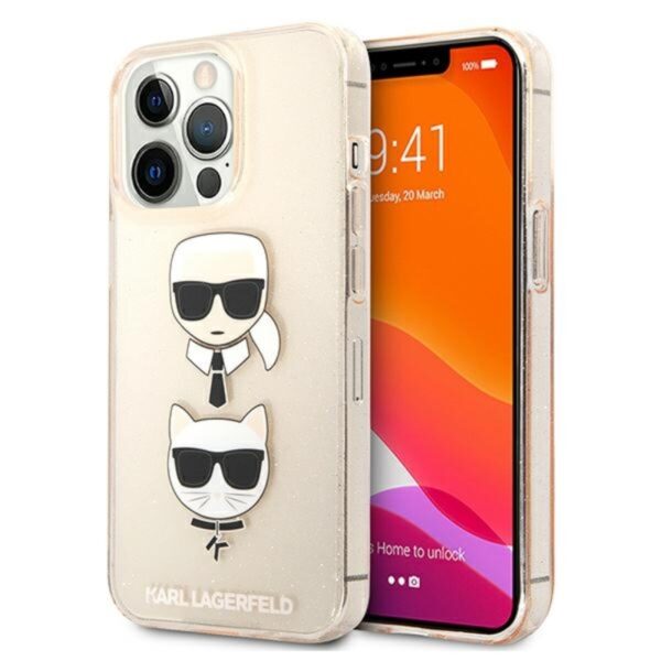 Karl Lagerfeld Glitter Karl & Choupette Head – dėklas, skirtas iPhone 13 Pro (auksinis)