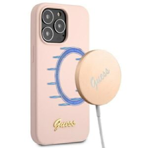 „Guess Silicone Script“ – dėklas, skirtas „iPhone 12“ / „iPhone 12 Pro“ (rožinis)