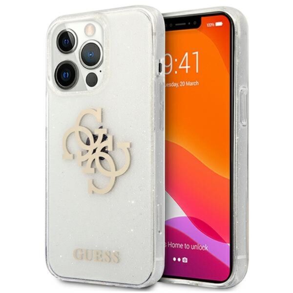 Guess Glitter 4G Big Logo – dėklas, skirtas iPhone 13 Pro (skaidrus)