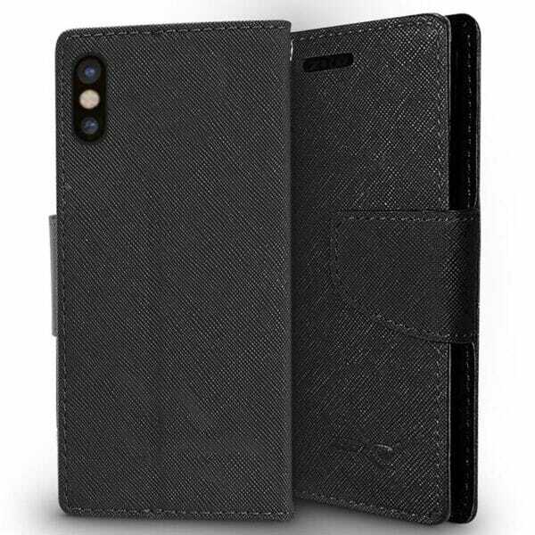 „Zizo Flap“ piniginės dėklas – „iPhone X“ skirtas piniginės dėklas su kišenėmis + stovimas (juoda / juoda)