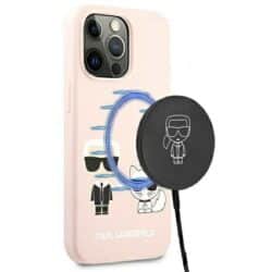 Karl Lagerfeld Slilicone Karl & Choupette Magsafe – dėklas, skirtas iPhone 13 (rožinis)