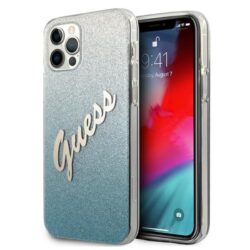 Guess Glitter Gradient Script – dėklas, skirtas iPhone 12 Pro Max (mėlynas)