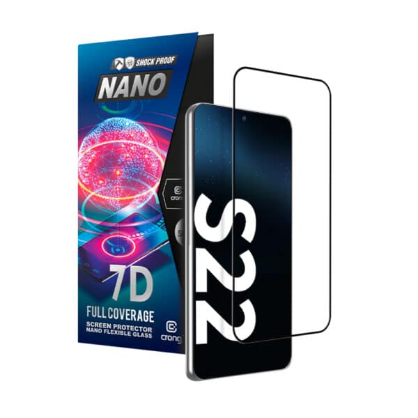 Crong 7D nano lankstus stiklas – pilnai dengianti hibridinė ekrano apsauga 9H Samsung Galaxy S22