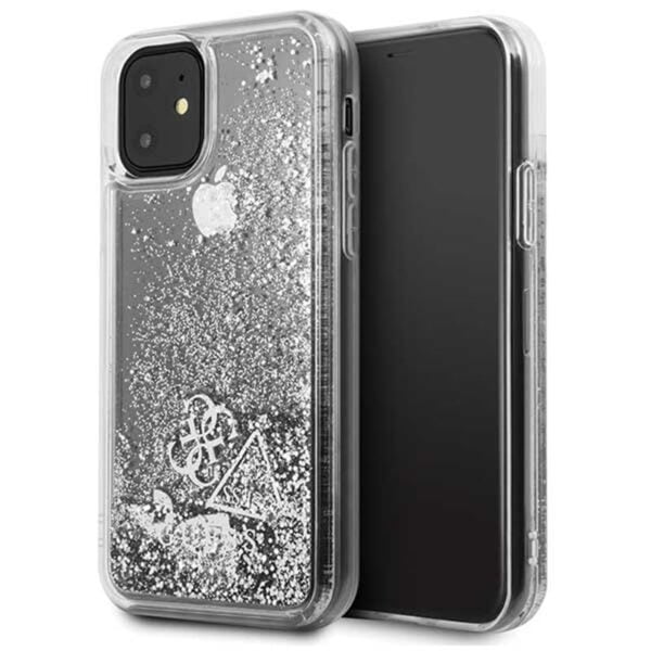 Guess Liquid Glitter Hearts – dėklas, skirtas iPhone 11 (sidabras)