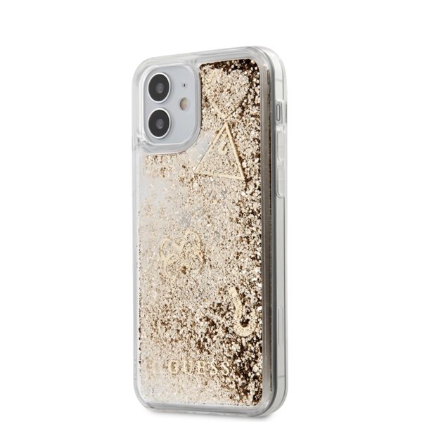 Guess Liquid Glitter Charms – iPhone 12 Mini dėklas (auksinis)