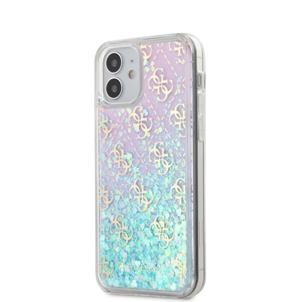 Guess 4G Liquid Glitter – dėklas iPhone 12 Mini (rožinė / mėlyna)