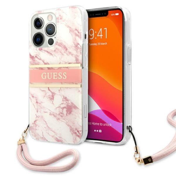 Guess Marble Strap – dėklas, skirtas iPhone 13 Pro Max (rožinis)