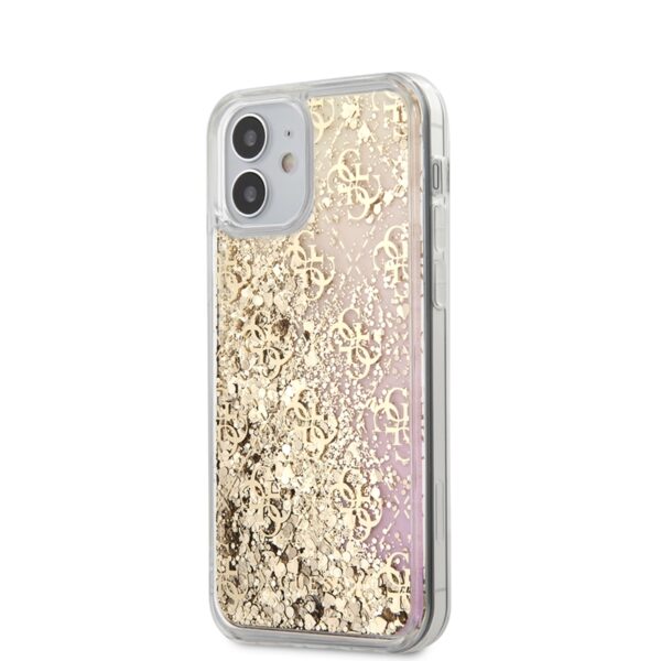 „Guess 4G Liquid Glitter“ – „dėklas iPhone 12 Mini“ (auksinė / rožinė)
