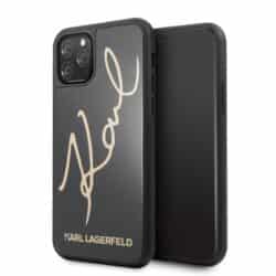 Karlo Lagerfeldo dvigubo sluoksnio grūdinto stiklo „glitter“ dėklas, skirtas „iPhone 11 Pro“ (juodas)