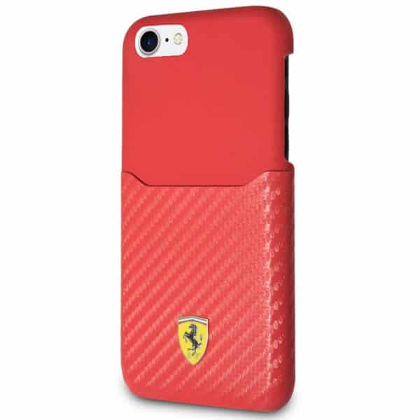 „Ferrari Carbon“ kietas dėklas – „iPhone 8/7“ dėklas su kortele (raudona)