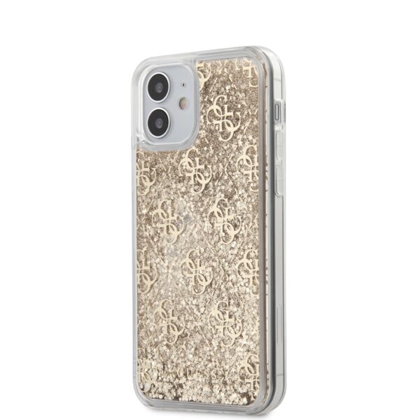 Guess 4G Liquid Glitter – dėklas iPhone 12 Mini (auksinis)