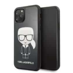 Karl Lagerfeld dvigubo sluoksnio blizgančio grūdinto stiklo dėklas, skirtas iPhone 11 Pro (juodas)