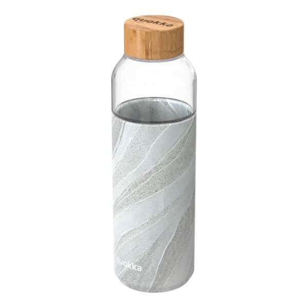 Quokka Flow - stiklinė, suapvalinta gertuvė su silikoniniu dangteliu 660ml (Baltas akmuo)