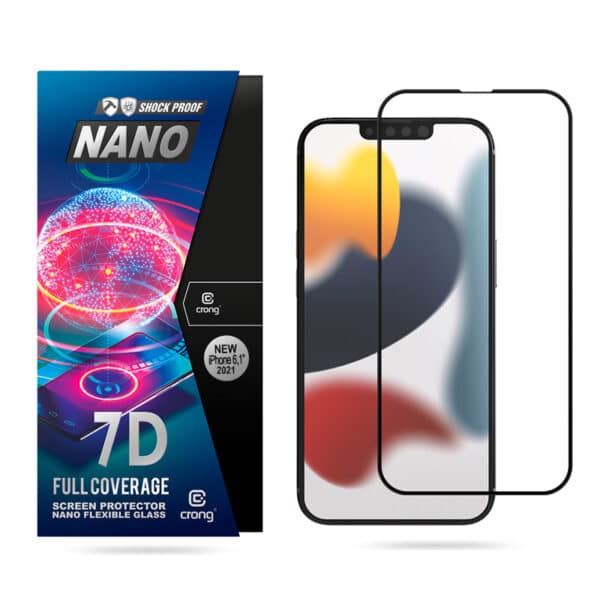 Crong 7D nano lankstus stiklas – pilnai dengianti hibridinė ekrano apsauga 9H iPhone iPhone 13/13 Pro