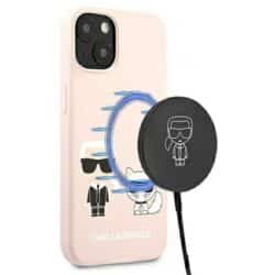 Karl Lagerfeld Slilicone Karl & Choupette Magsafe – dėklas, skirtas iPhone 13 (rožinis)