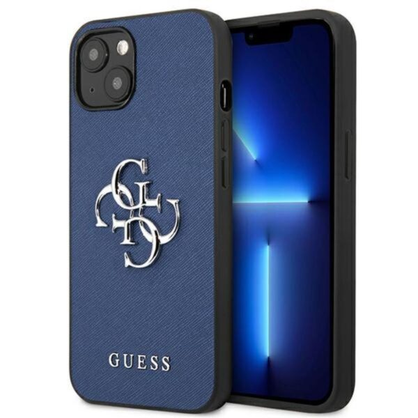 „Guess Saffiano 4G Big Silver Logo“ – „iPhone 13 mini“ dėklas (mėlynas)