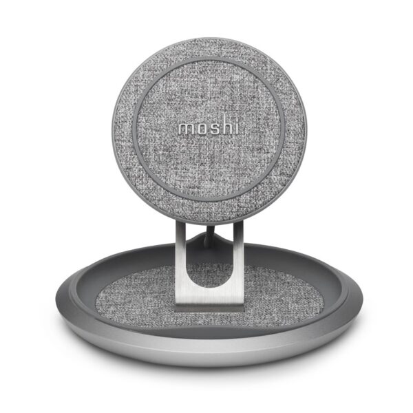 Moshi Lounge Q belaidžio įkrovimo stovas, greitas įkrovimas su reguliuojamu aukščiu, skirtu iPhone ir Android (Nordic Grey)