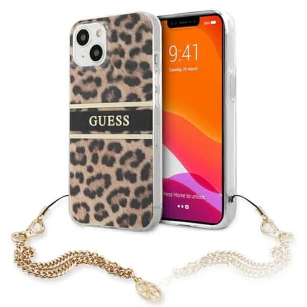Guess Leopard Gold Chain – dėklas, skirtas iPhone 13