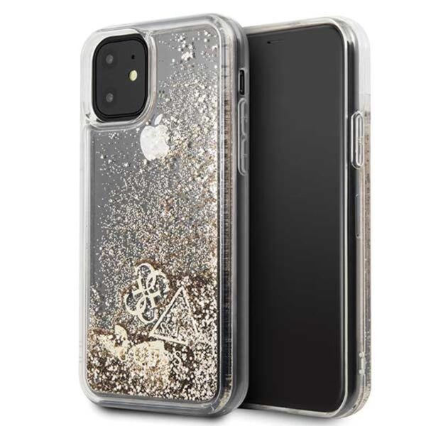 Guess Liquid Glitter Hearts – dėklas, skirtas iPhone 11 (auksinis)