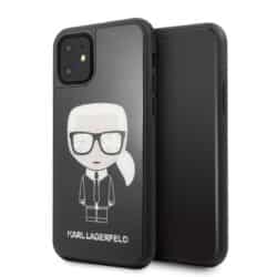Karl Lagerfeld dvigubo sluoksnio blizgančio grūdinto stiklo dėklas, skirtas iPhone 11 (juodas)