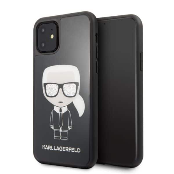 Karl Lagerfeld dvigubo sluoksnio blizgančio grūdinto stiklo dėklas, skirtas iPhone 11 (juodas)
