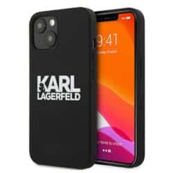 Karl Lagerfeld Silicone Stack logotipas – iPhone 13 dėklas (juodas)