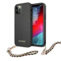 Guess Saffiano Chain – dėklas, skirtas iPhone 12 Pro Max (juodas)