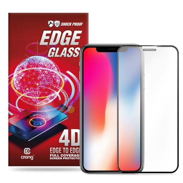 Crong Edge Glass – visiškai klijuojamas nuo krašto iki krašto 9H stiklo ekrano apsauga, skirta iPhone 11 Pro / iPhone Xs / X