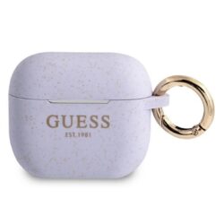 Guess Silicone Glitter Case Est – dėklas, skirtas Airpods 3 (violetinė)