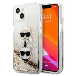 Karl Lagerfeld skysti blizgučiai Karl & Choupette Head – dėklas, skirtas iPhone 13 (auksinis)