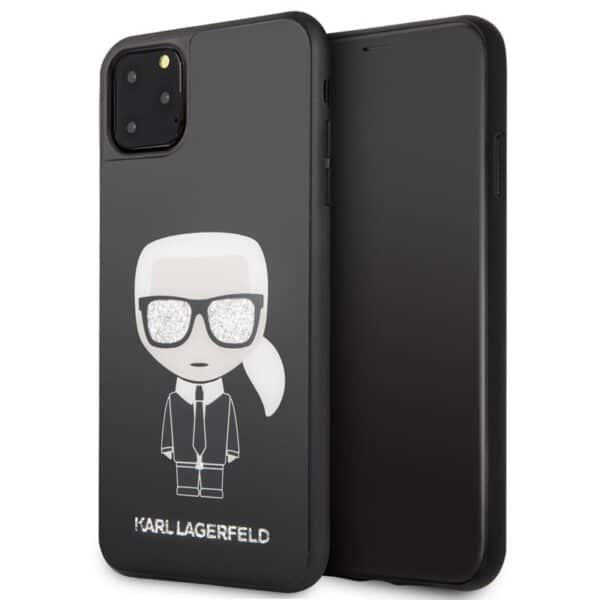 Karl Lagerfeld dvigubo sluoksnio blizgančio grūdinto stiklo dėklas, skirtas iPhone 11 Pro Max (juodas)
