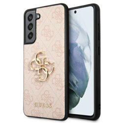 Guess 4G dėklas, didelis metalinis logotipas – Samsung Galaxy S21 FE (rožinis)