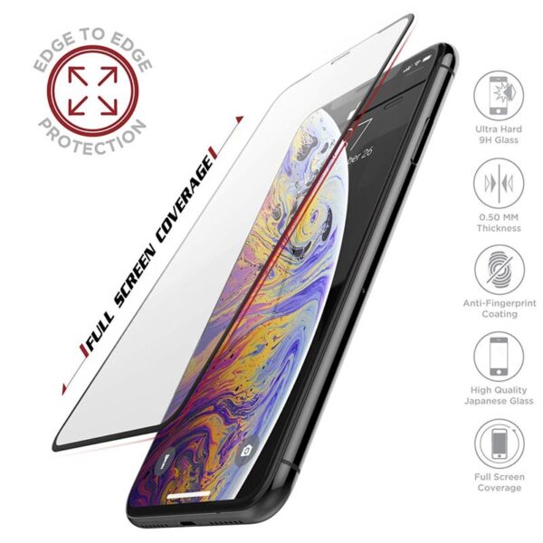 X-Doria Defense Glass – grūdinto stiklo ekrano apsauga 9H, skirta iPhone Xs Max (juodas rėmelis)